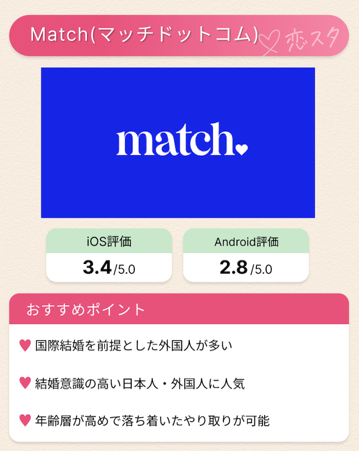 日本在住の外国人と出会えるマッチングアプリ「match」