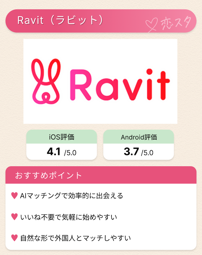 日本在住の外国人と出会えるマッチングアプリ「ravit」
