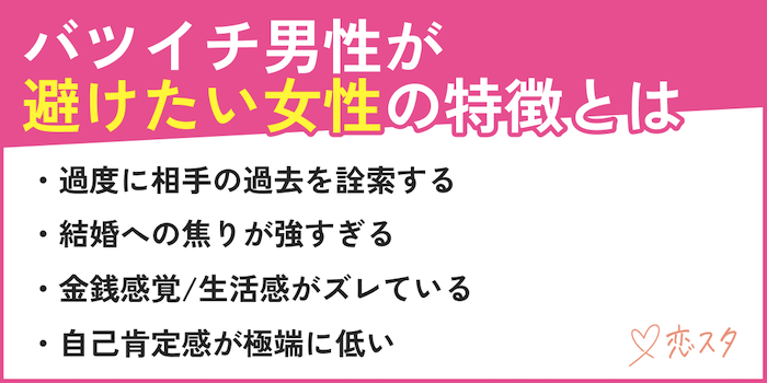 40代バツイチ男性が避けたい女性の特徴を紹介している画像
