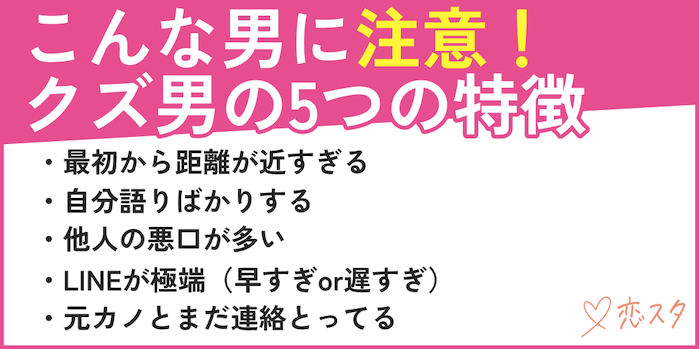 クズ男の特徴5つを紹介している画像