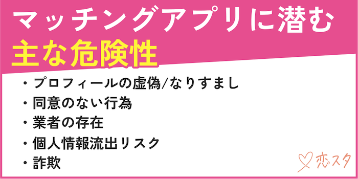 マッチングアプリに潜む危険性を説明している画像