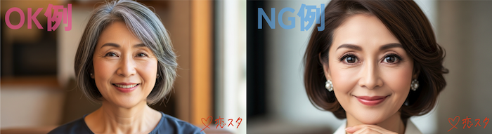 60代女性のプロフィール画像のOK例とNG例