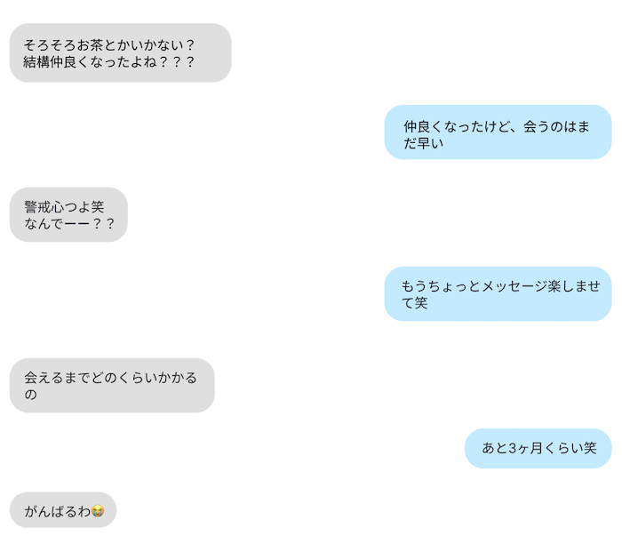 アプリで会うことを慎重になっている実際のメッセージ