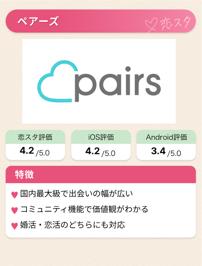 バランスが良いアプリ「ペアーズ」