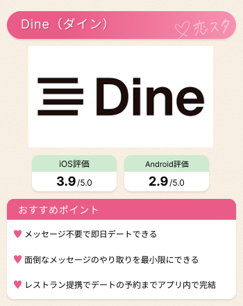 マッチングアプリが向いてないと思う人におすすめの4つのアプリ「ダイン」