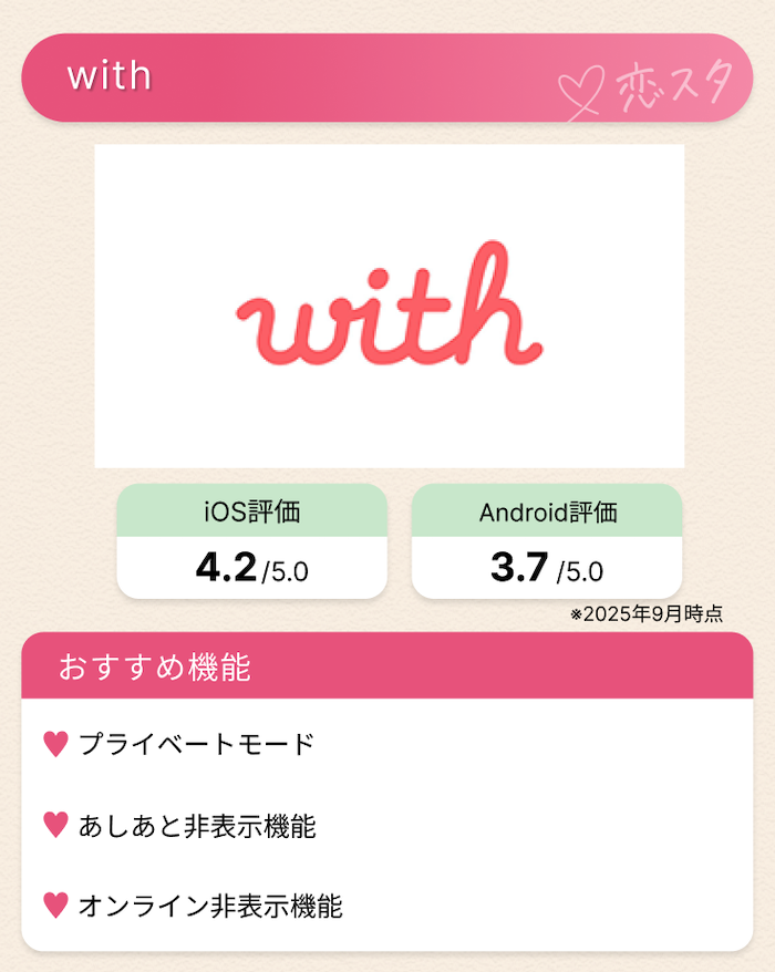 【厳選】知り合いにバレにくいおすすめのマッチングアプリTOP10「with」
