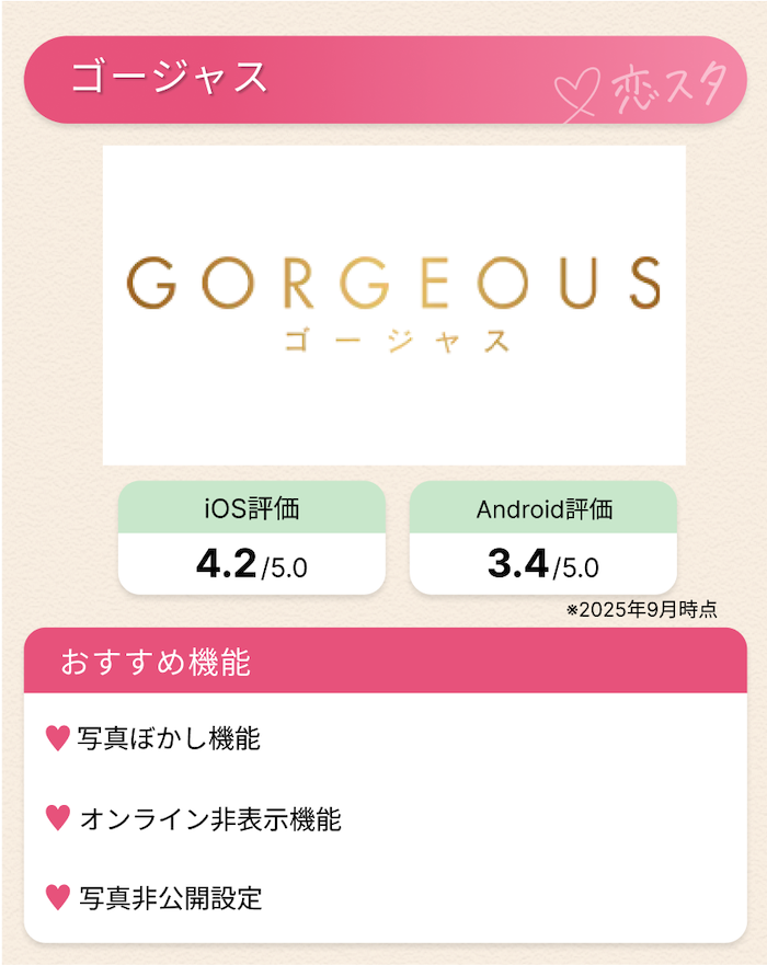 【厳選】知り合いにバレにくいおすすめのマッチングアプリTOP10「ゴージャス」
