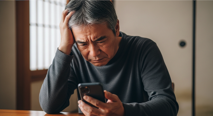 60代男性がアプリを間違えると出会えないことを説明している画像